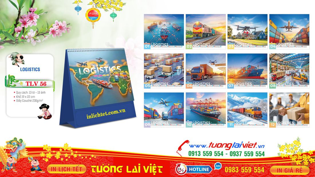 Mẫu Lịch Bàn Đứng Logictics