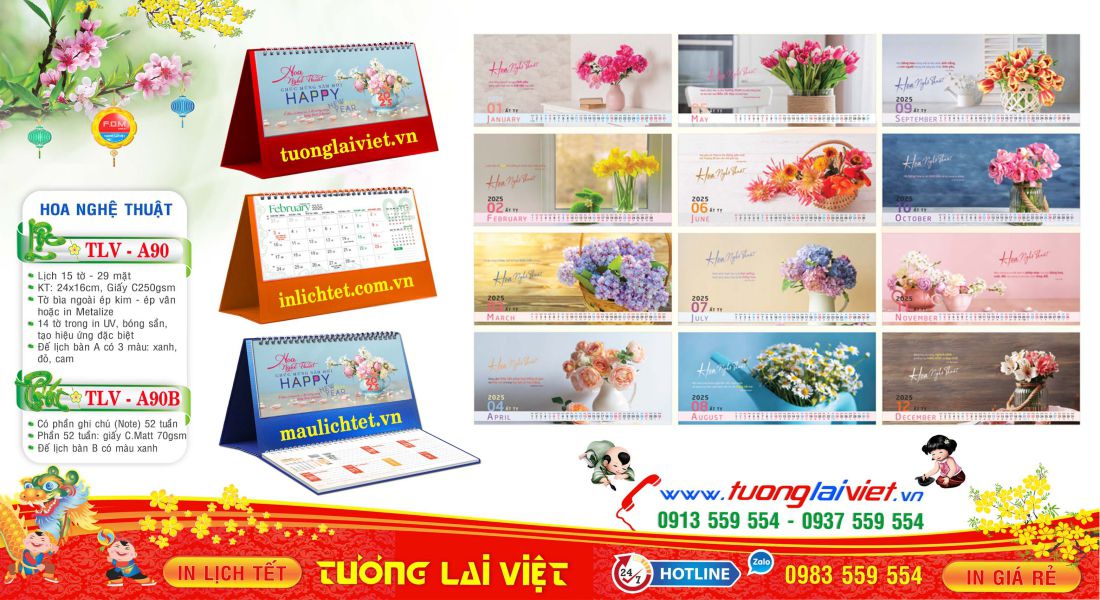 Mẫu Lịch Để Bàn Hoa Nghệ Thuật
